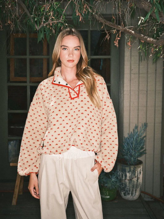 Heart Print Teddy Bear Pullover Jacket