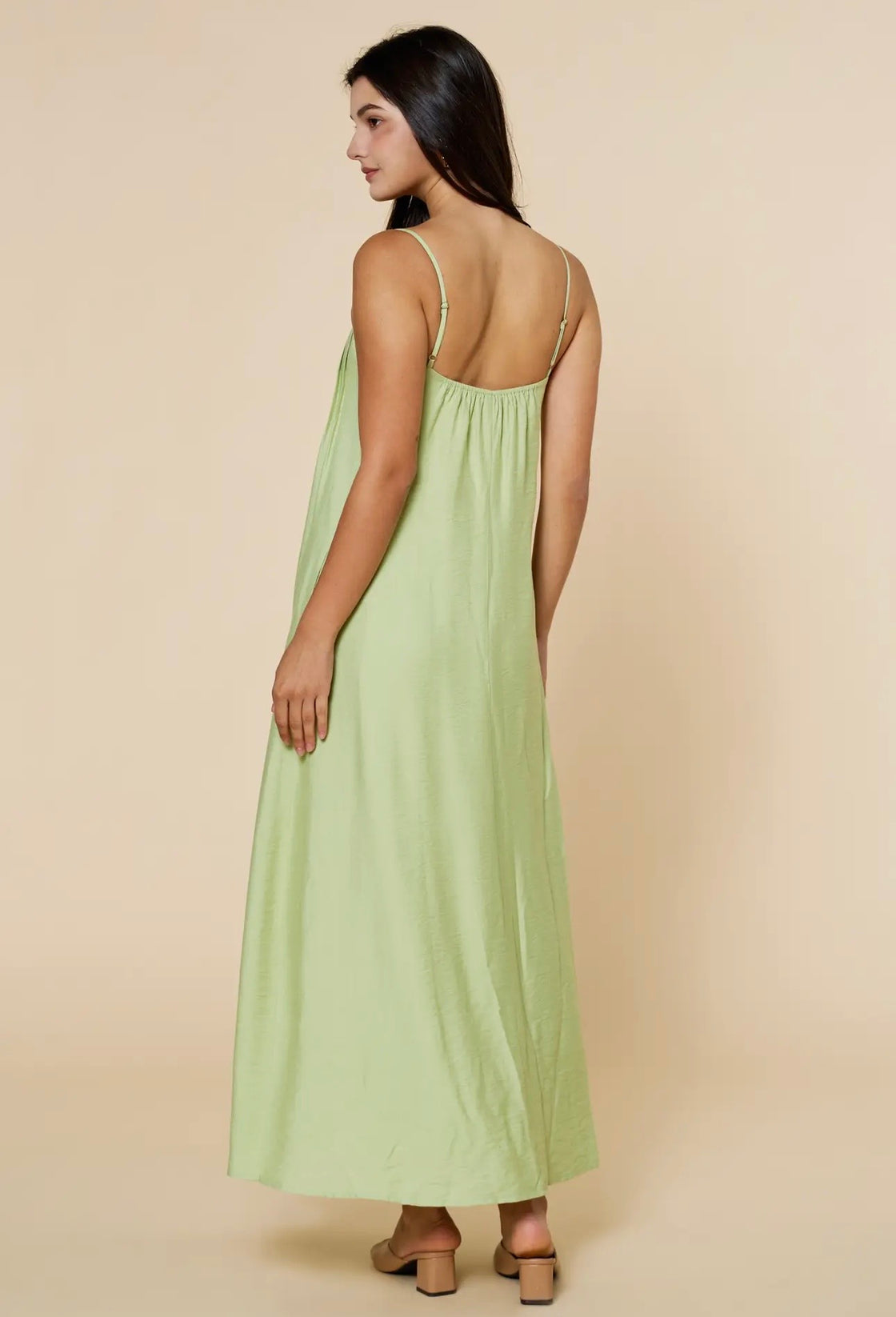 Mint Pleated Spaghetti Straps Maxi Dress