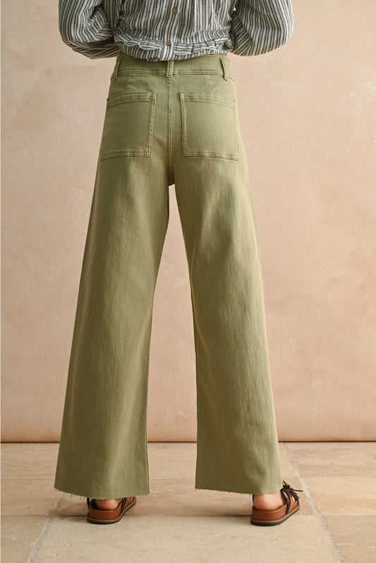 Dusty Sage Straight Wide Leg Denim Pants