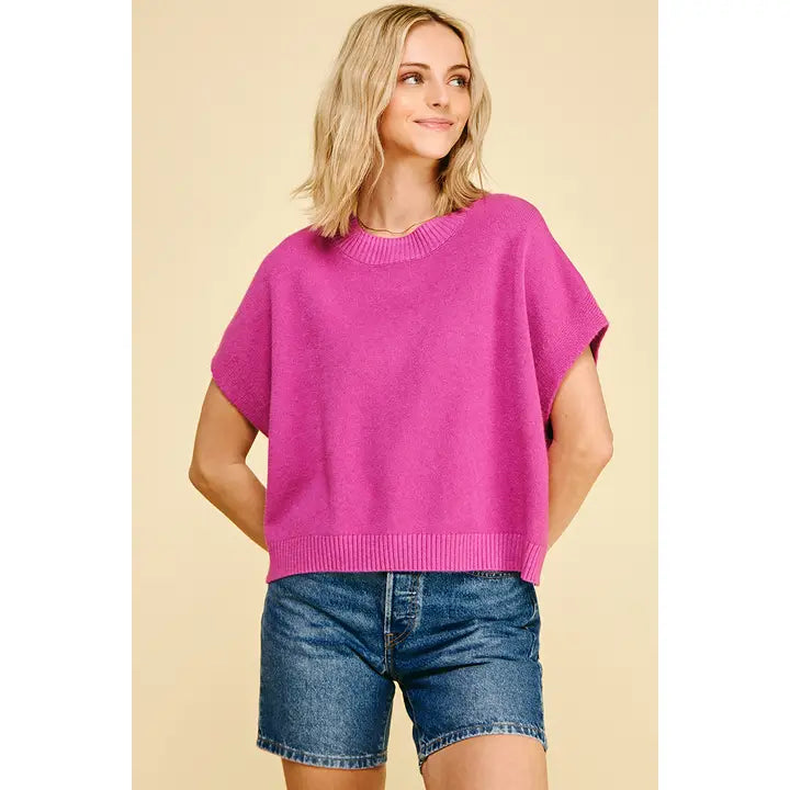 Deep Pink Dropped Shoulder Sweater Top