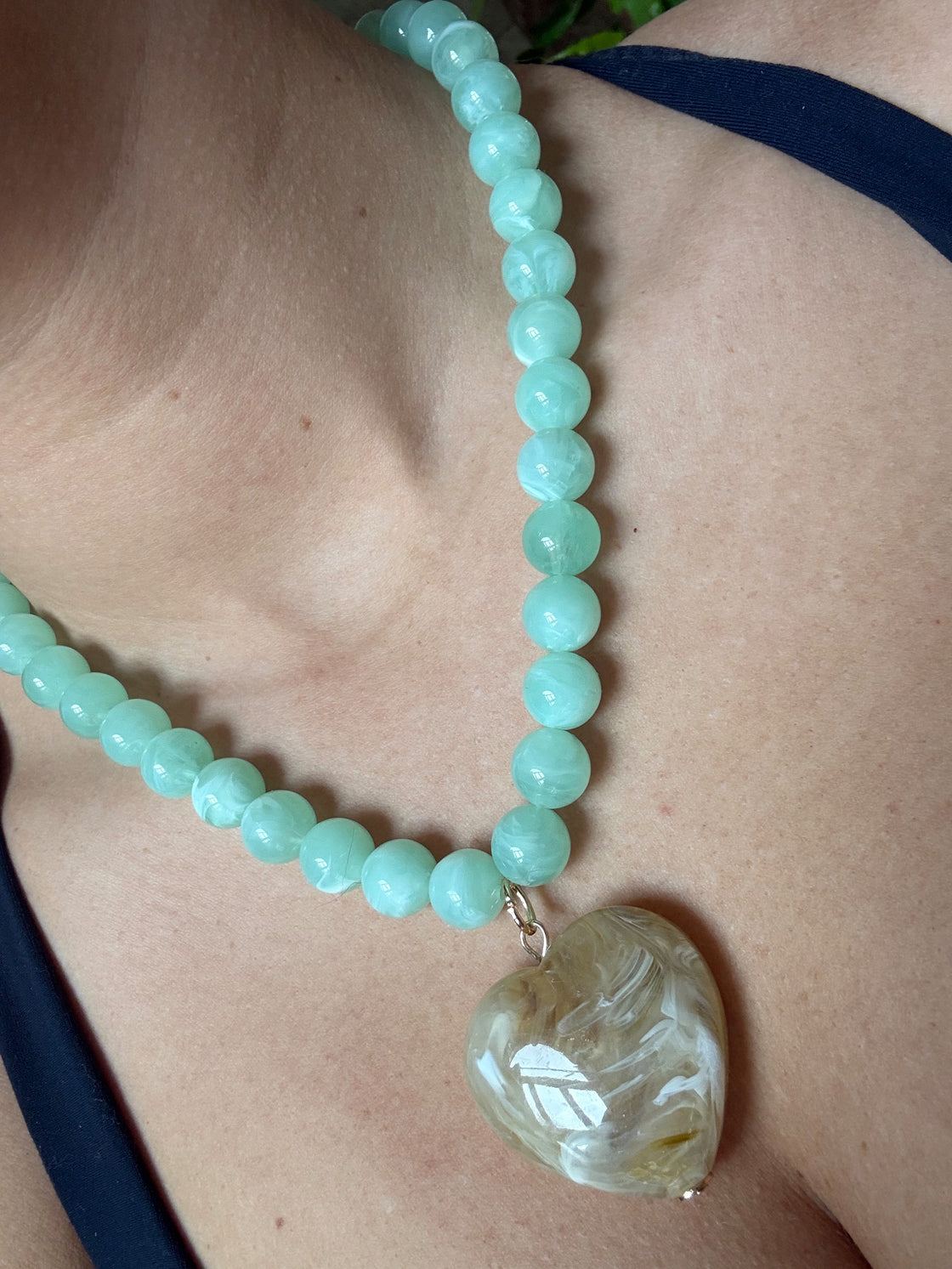 Mint Stone Circle with Tan Natural Stone Heart