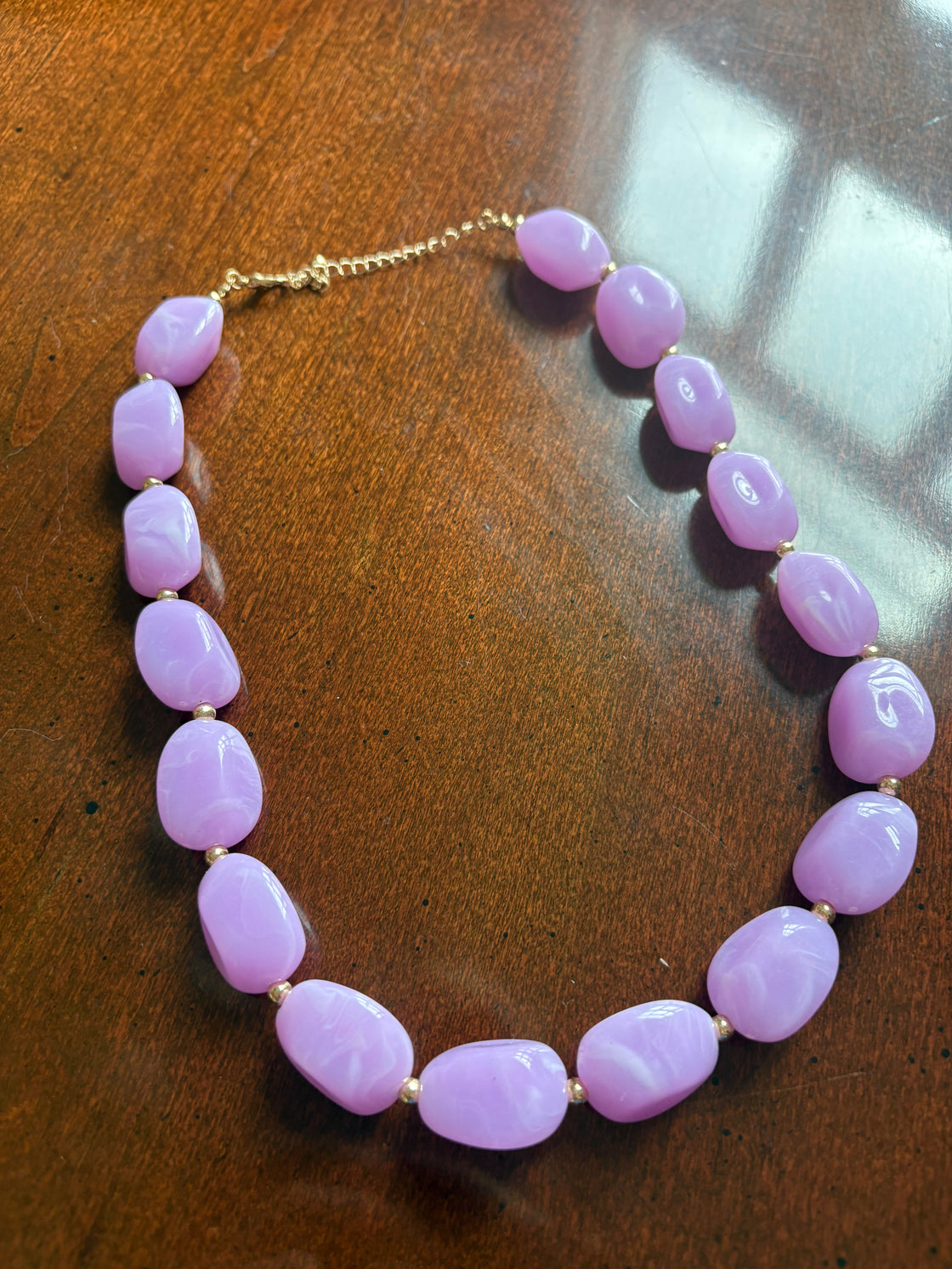 Purple/Lavender Oval Acrylic Natural Beaded Necklace