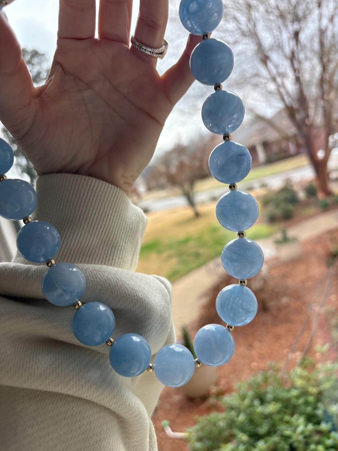 Blue Natural Stone Beaded Necklace