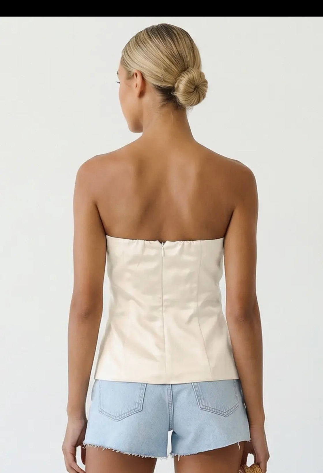 Off White tailored satin tube top