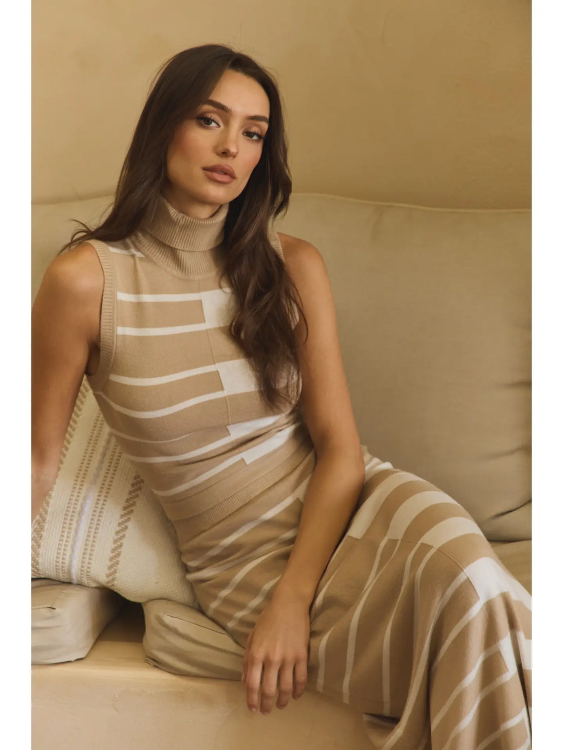 Colorblock Turtleneck Knit Vest & Skirt Set