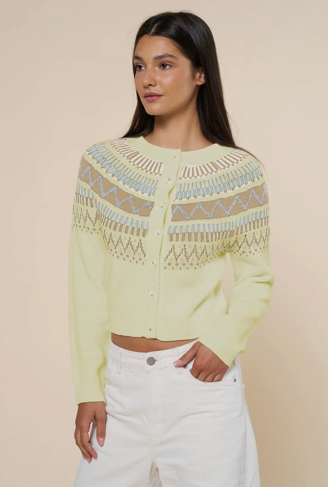Lemon Fair Isle Pattern Button Down Cardigan