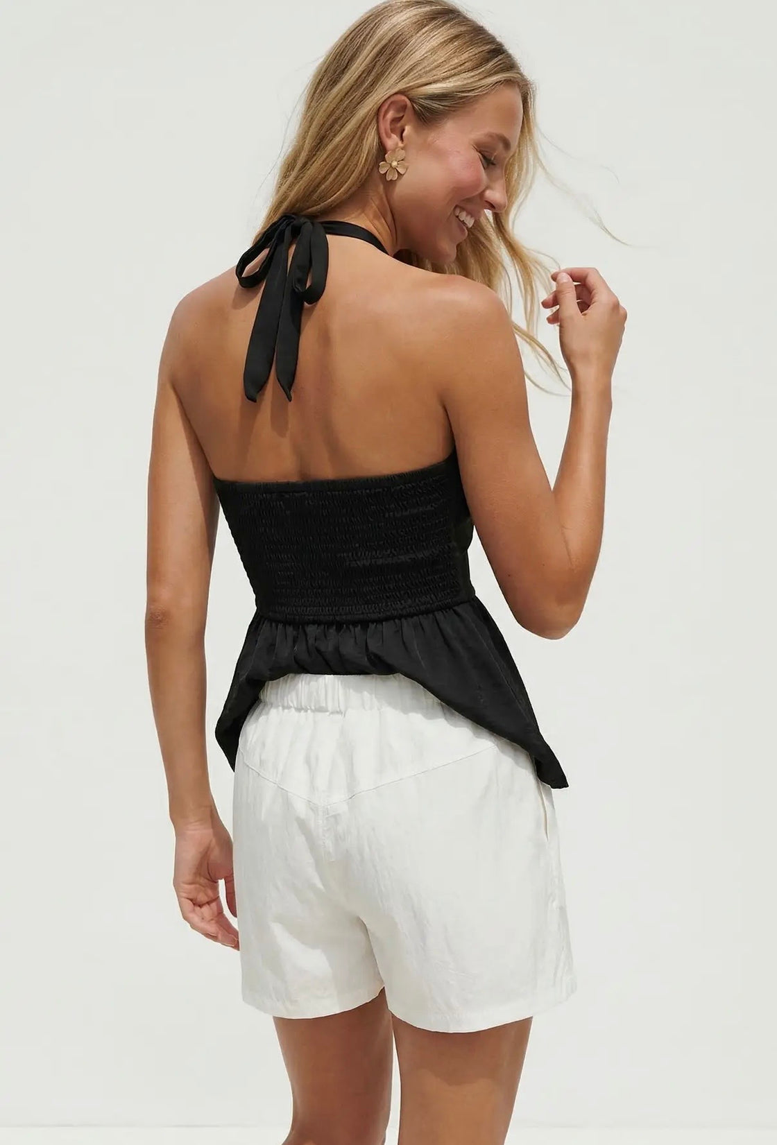 Black Silky Beaded Halter Top