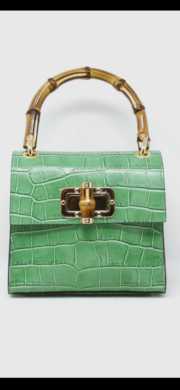 Kelly Green Genuine Italian Leather Bamboo
Handle Bag