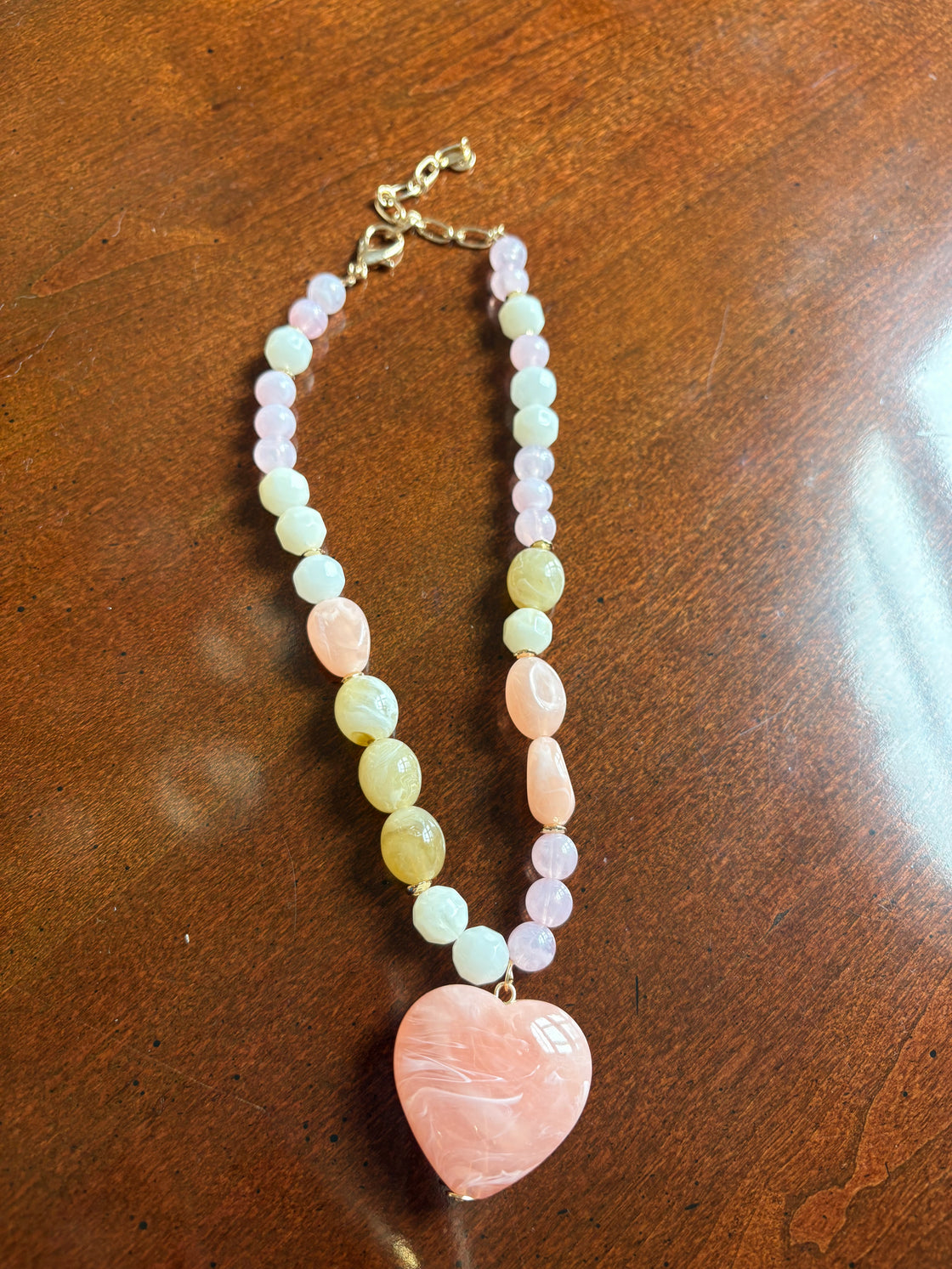 Cream, Light Pink, and Brown Stone Necklace