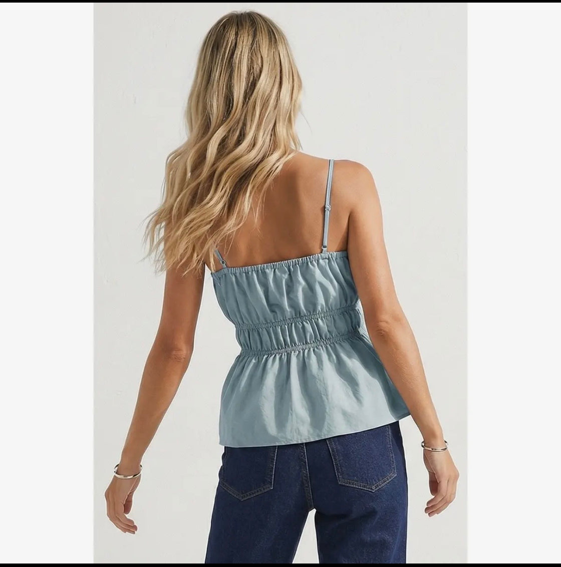 Blue Buckle Pleated Sleeveless Top