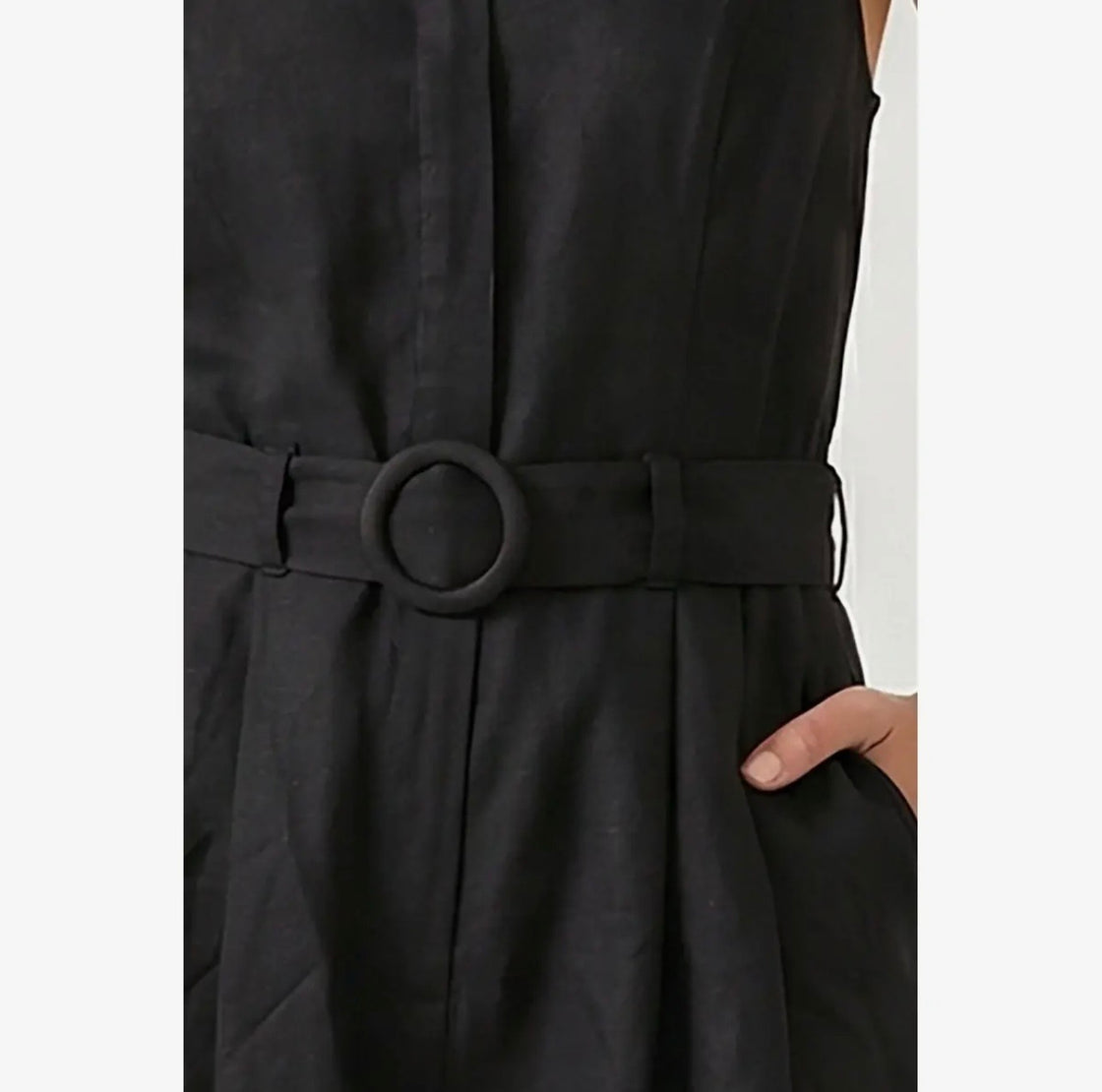Black Belted Linen Halter Romper