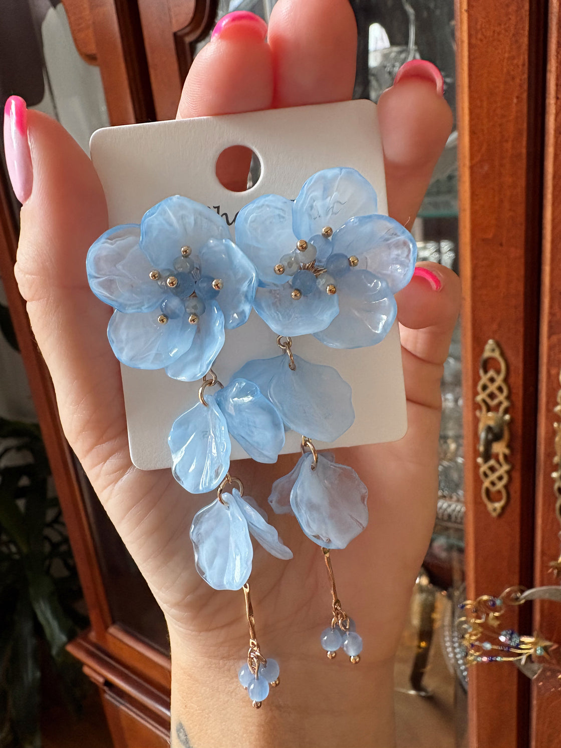 Blue Acrylic Flower Earrings