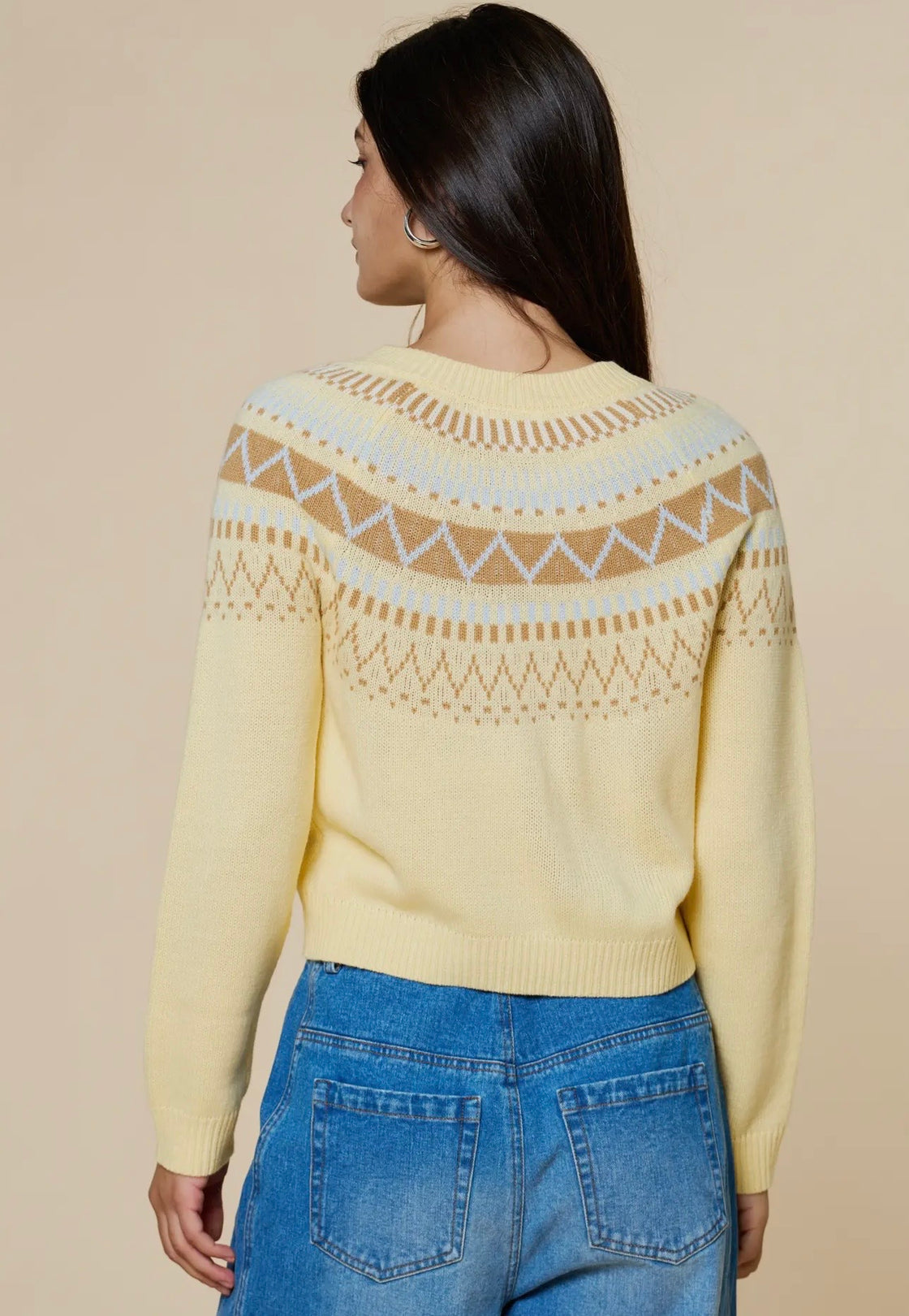 Lemon Fair Isle Pattern Button Down Cardigan