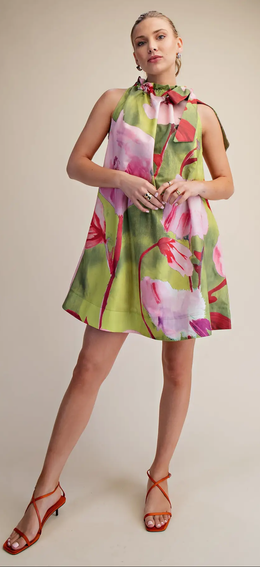 "Izzy" Lime floral print Mini Dress