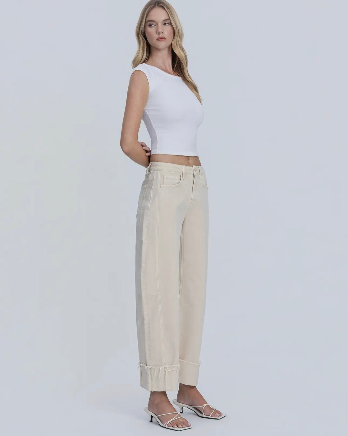 High Rise Side Panel Crop Cuffed Barrel Jeans