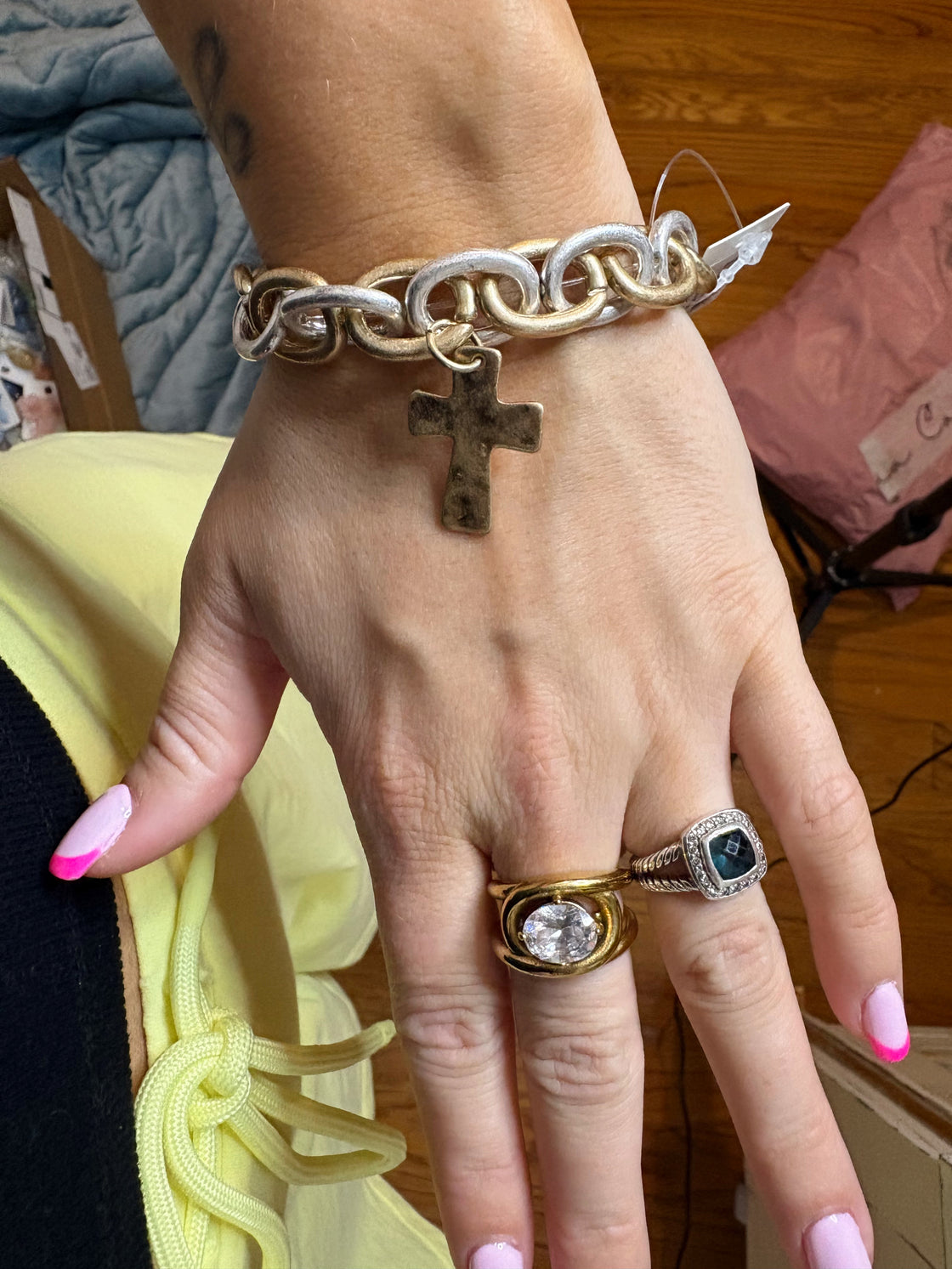 Two-Tone Cross Charm Bracelet