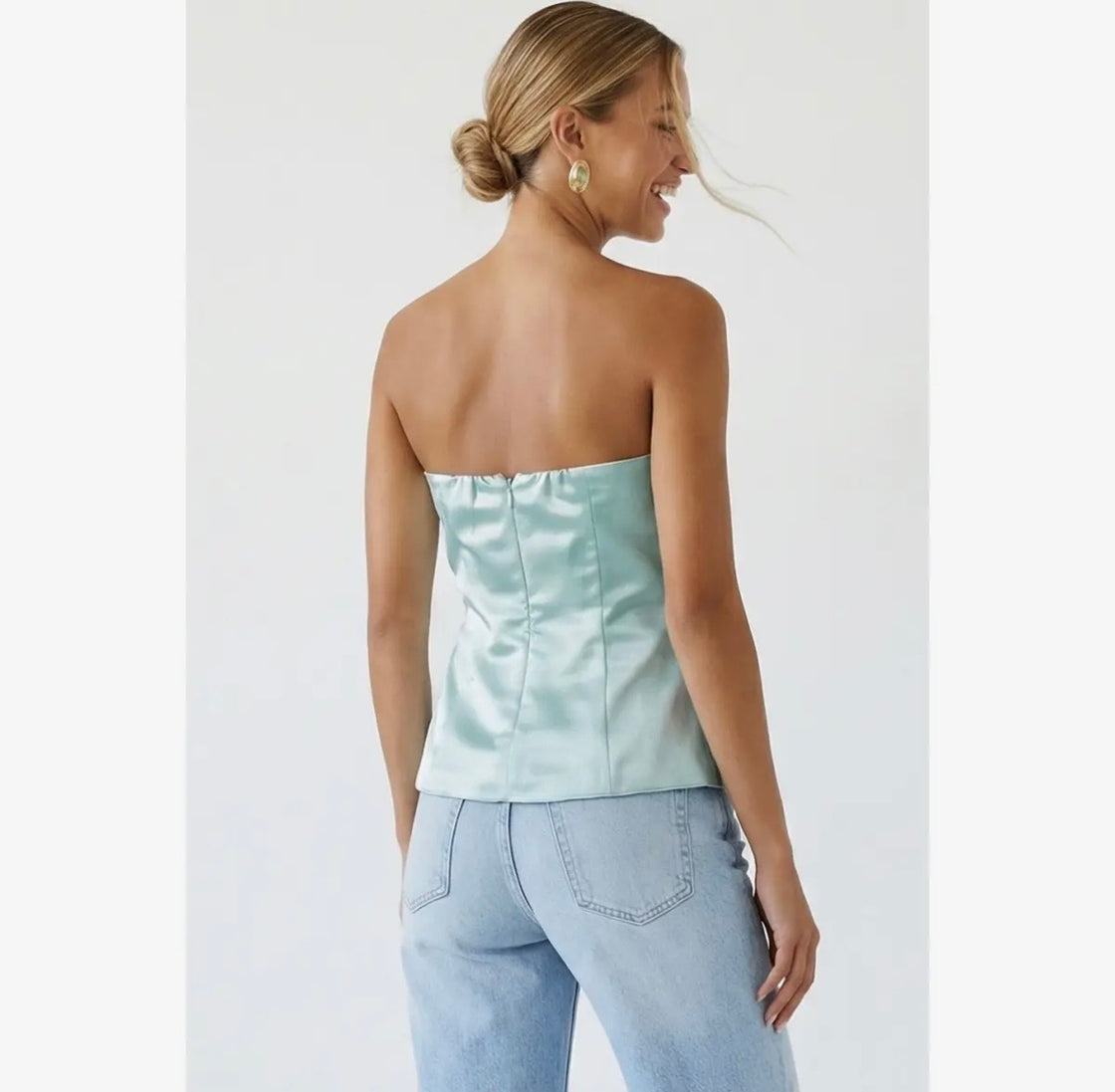 Aqua Tailored Long Satin Tube Top