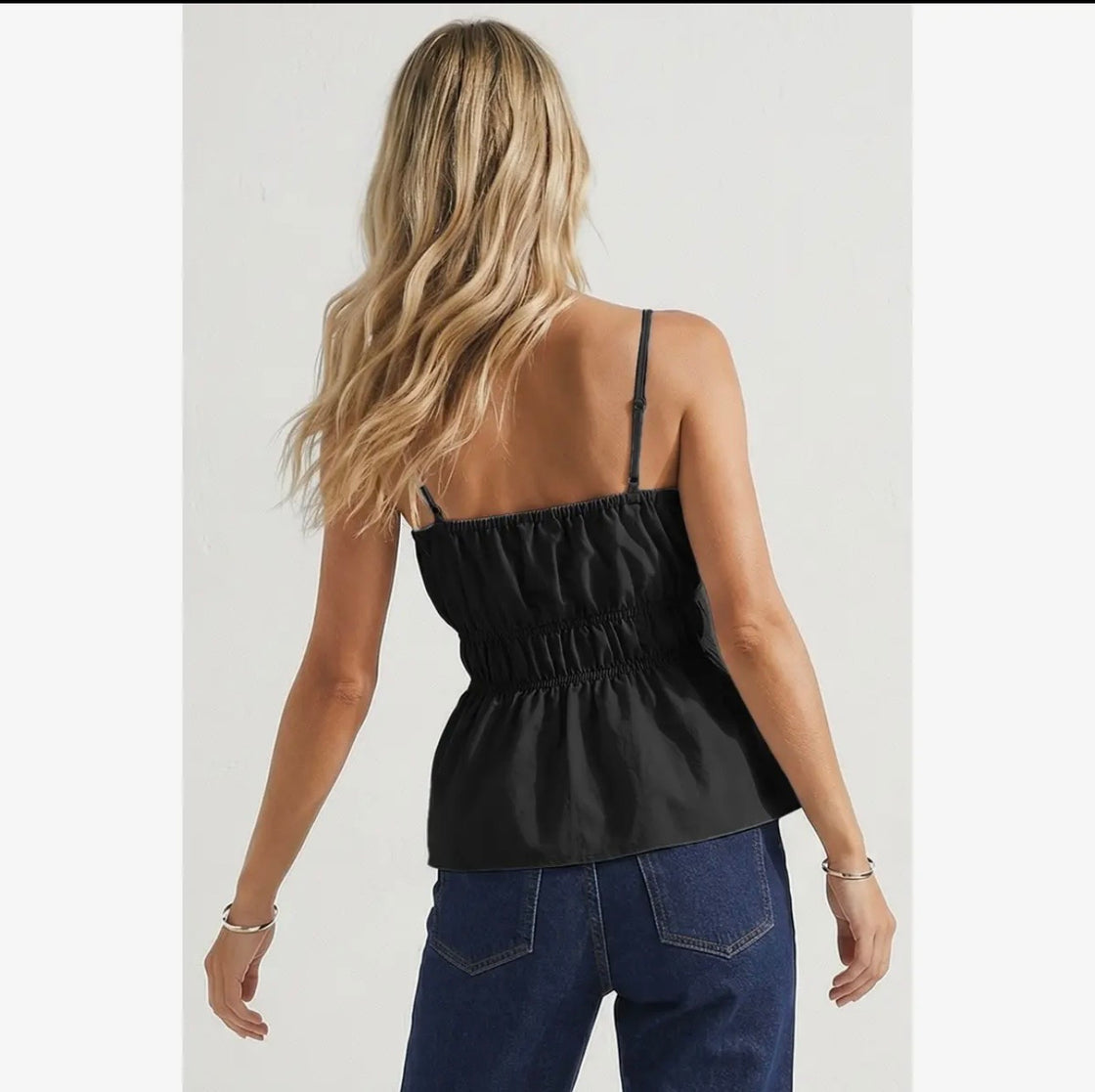 Black Buckle Pleated Sleeveless Top