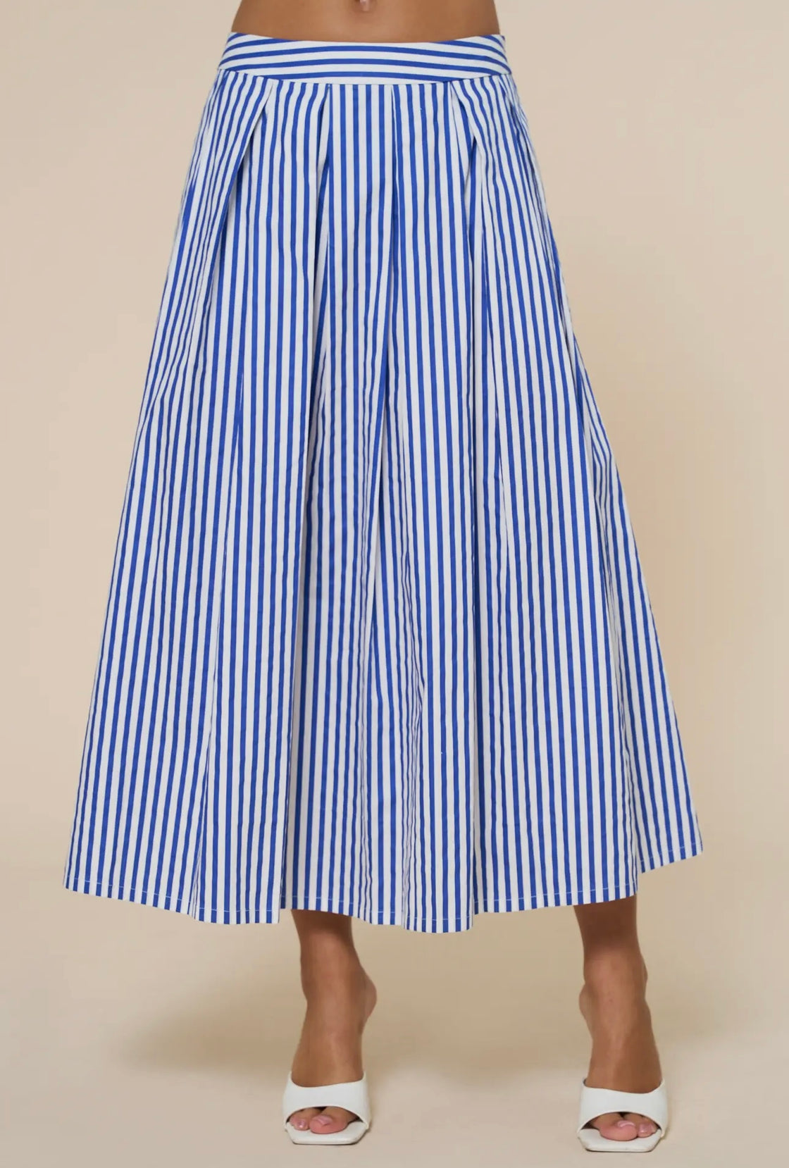Striped Print Flare Maxi Skirt