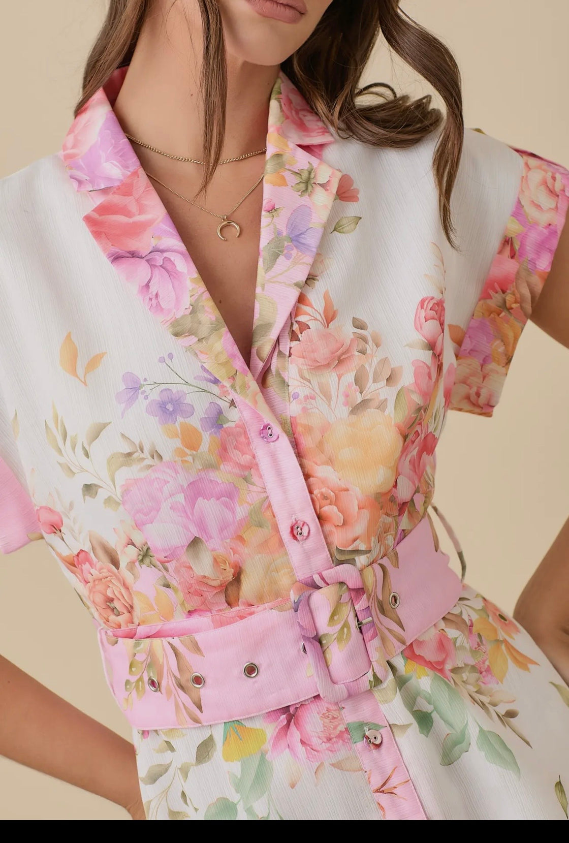 Floral Print Lapel Collar Button Down
Maxi Dress