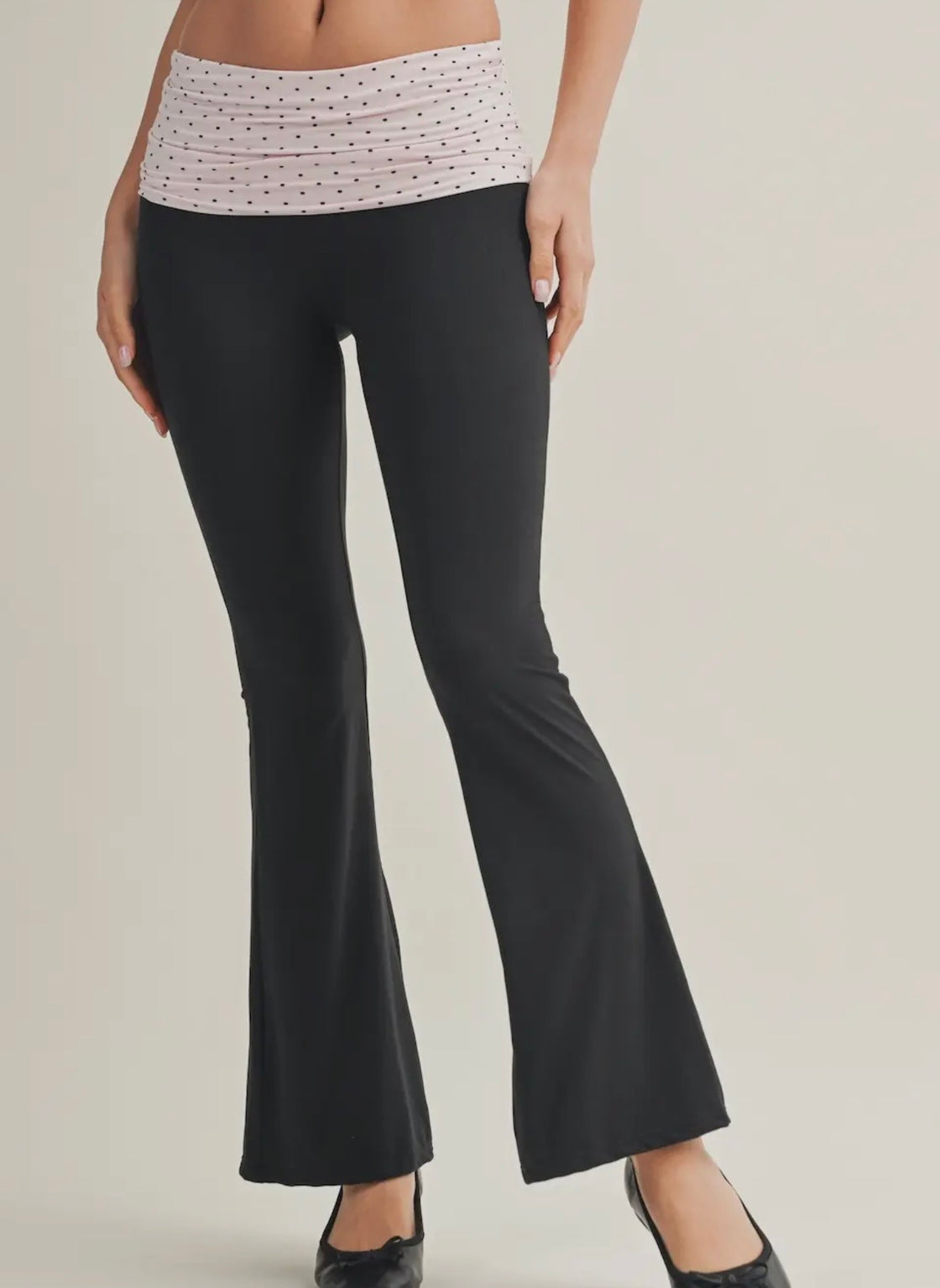 Polka dot Soft knit Foldover flare pants