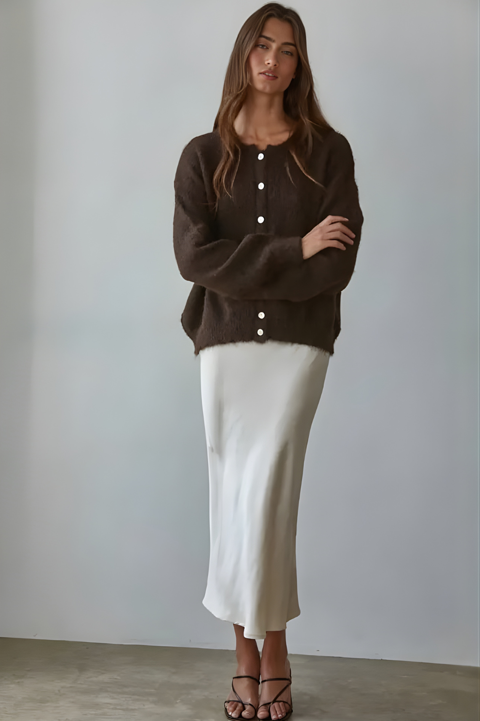 Knit Sweater Round Neck Long Sleeve Cardigan Top