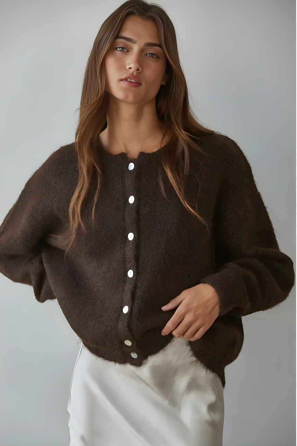 Knit Sweater Round Neck Long Sleeve Cardigan Top