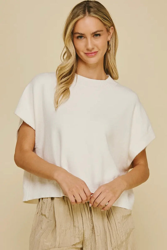 Dropped Shoulder Sweater Top- Ivory