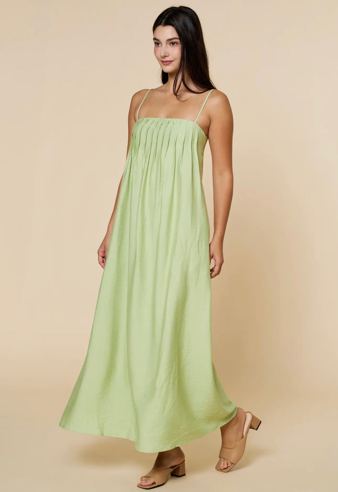 Mint Pleated Spaghetti Straps Maxi Dress
