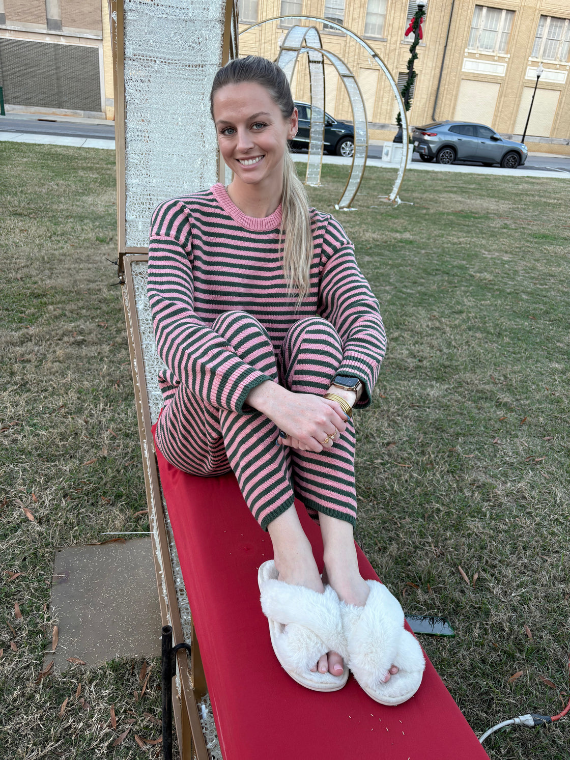 Crew Neck Stripe Sweater & WideLeg Pants