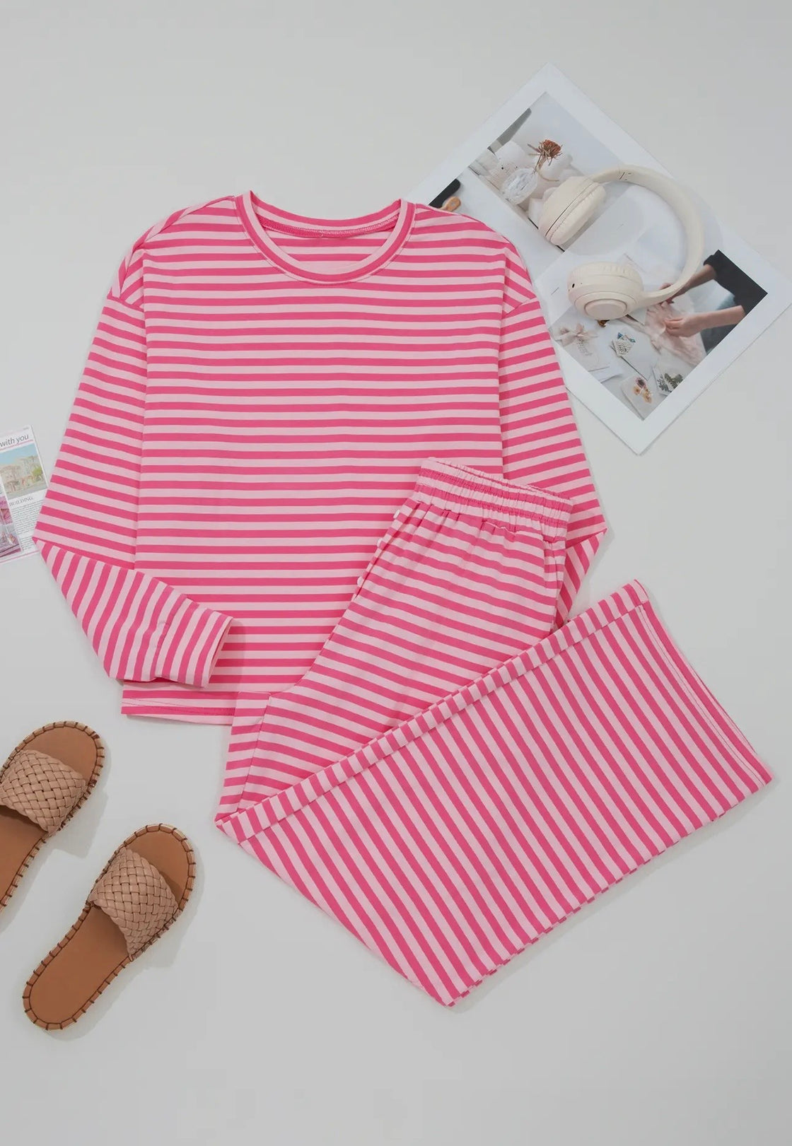 Stripe Top and Buttoned Straight Pants
Lounge Set