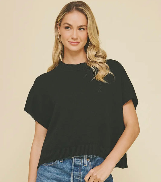 BLACK Dropped Shoulder Sweater Top