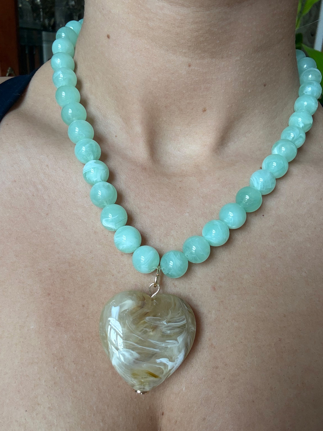 Mint Stone Circle with Tan Natural Stone Heart