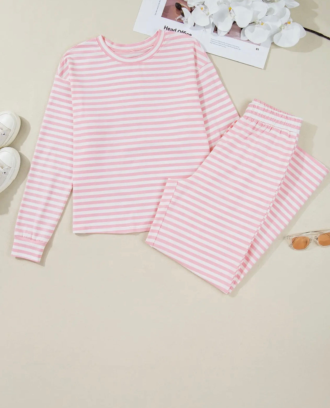 Pink Missy Stripe Top and Buttoned Straight Pants
Lounge Set