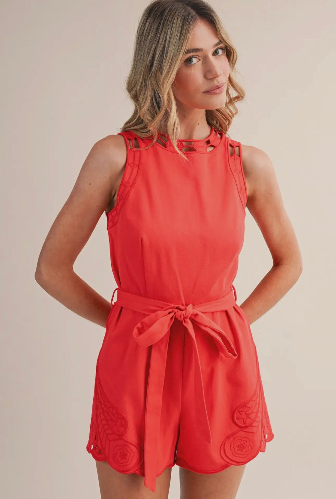 Chili Pepper Sleeveless Embroidered Romper
