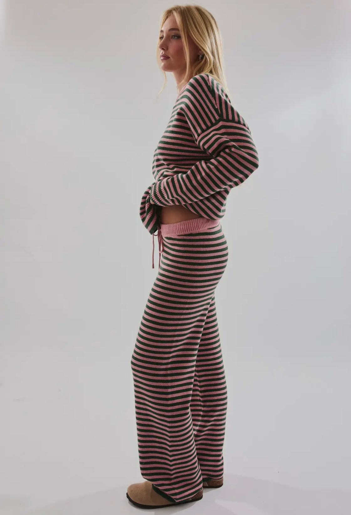 Crew Neck Stripe Sweater & WideLeg Pants