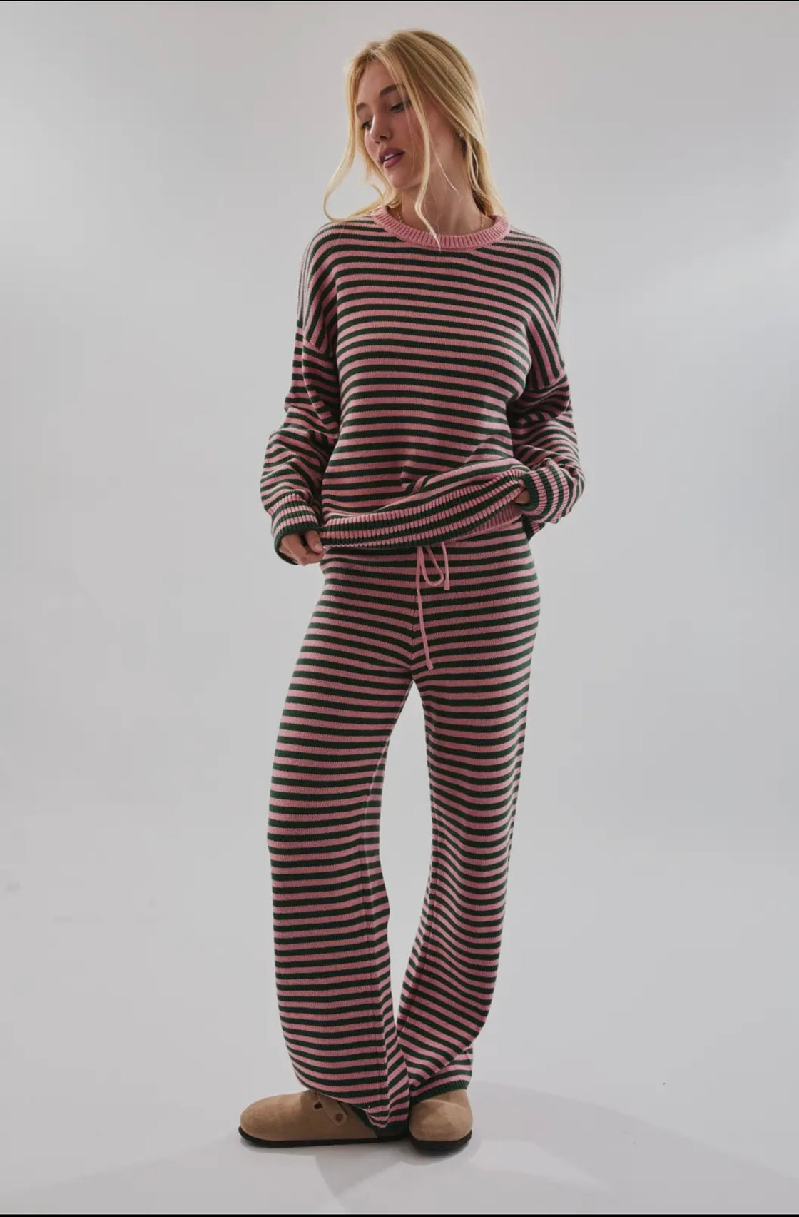 Crew Neck Stripe Sweater & WideLeg Pants