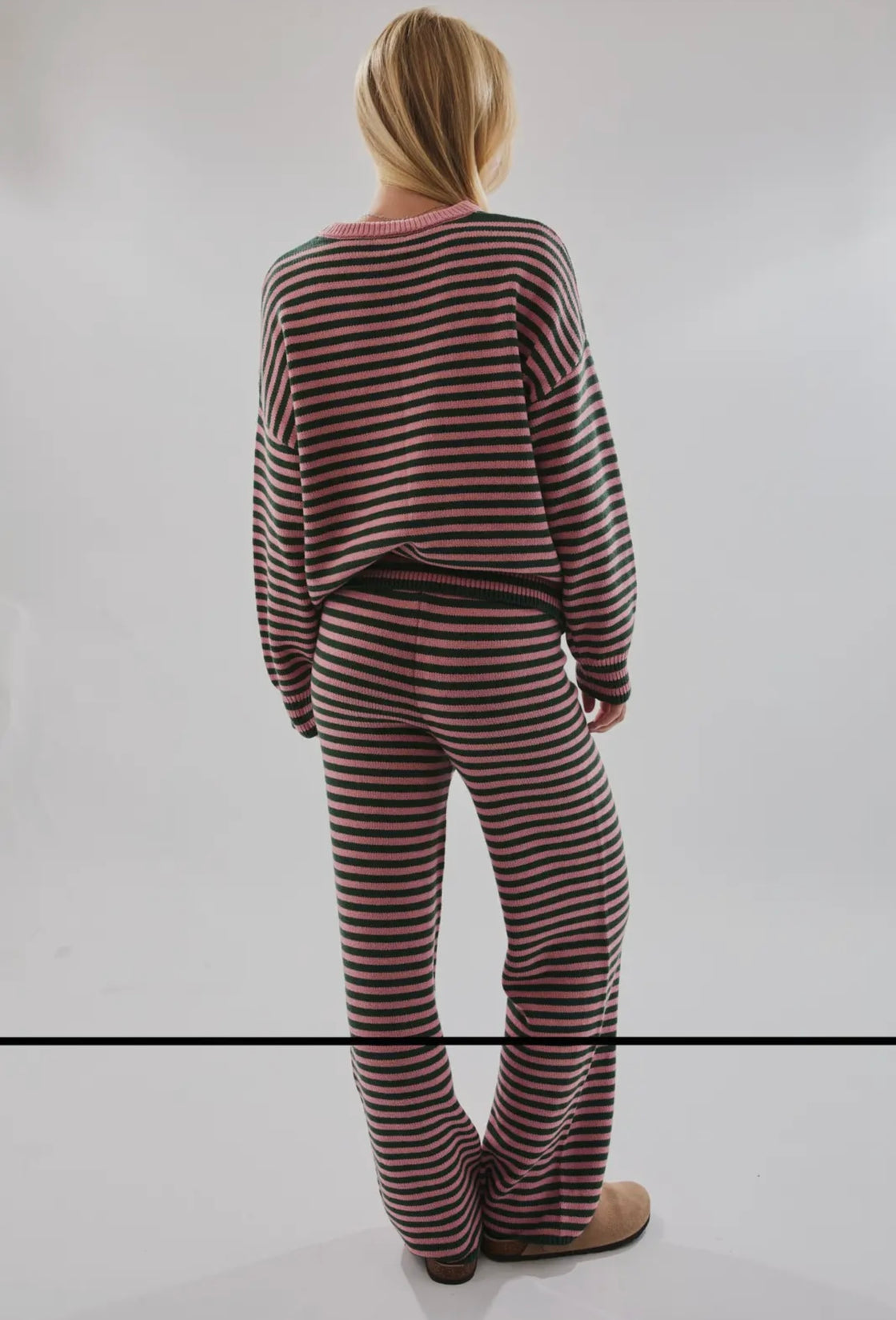 Crew Neck Stripe Sweater & WideLeg Pants
