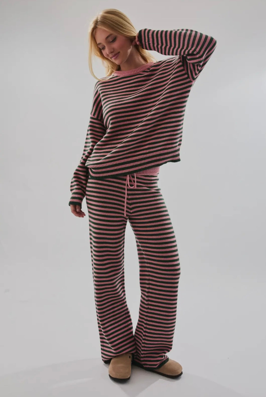 Crew Neck Stripe Sweater & WideLeg Pants