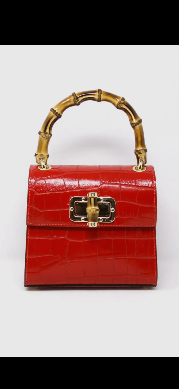 RED Genuine Italian Leather Bamboo
Handle Bag