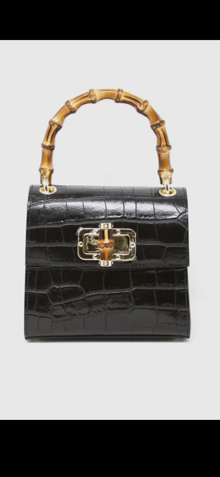 BLACK Genuine Italian Leather Bamboo
Handle Bag