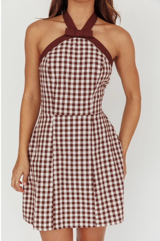 The "Camille" Tailgate Dress – Gingham Halter Mini