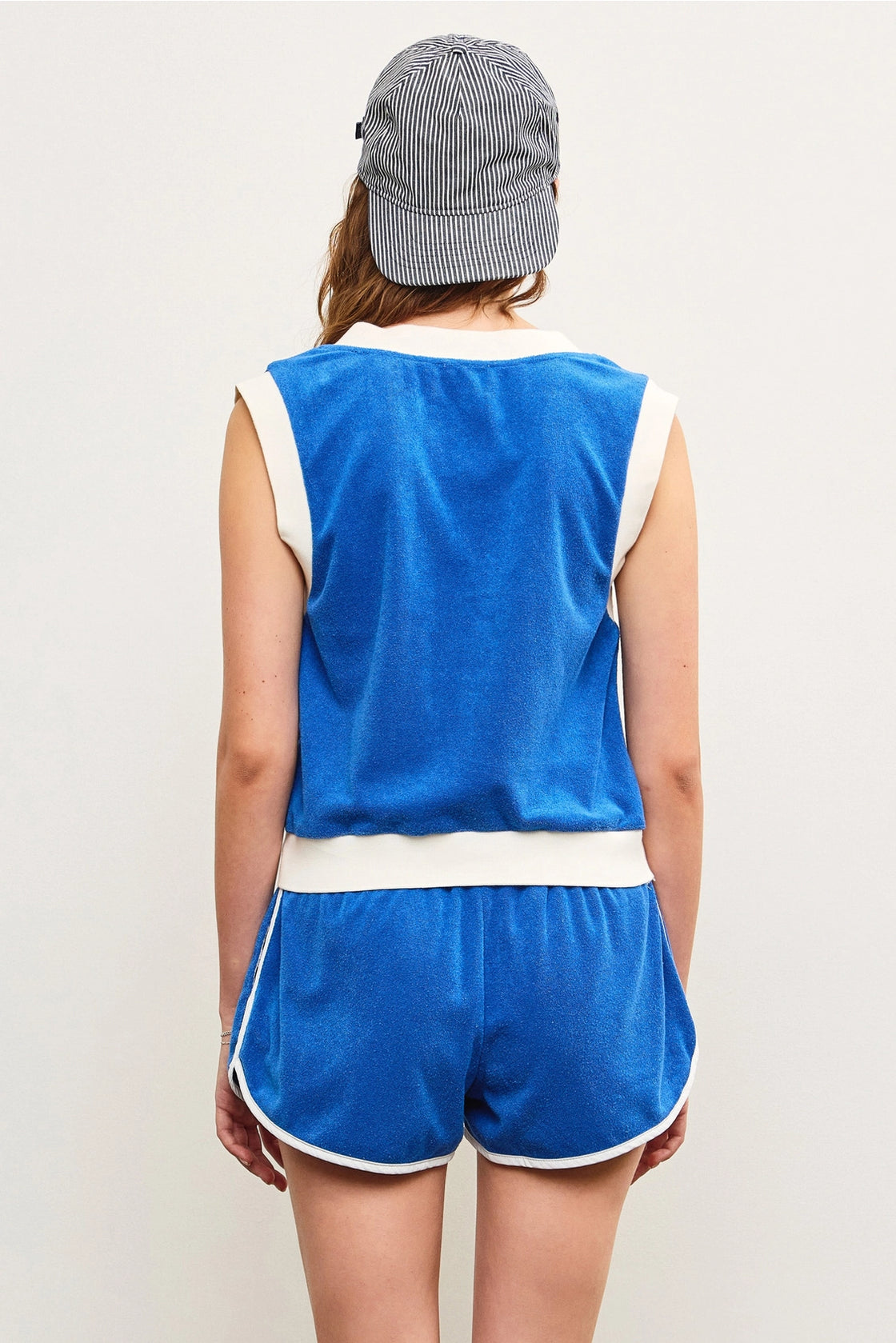 MARINE BLUE TERRY TOWEL VEST AND SHORTS SET