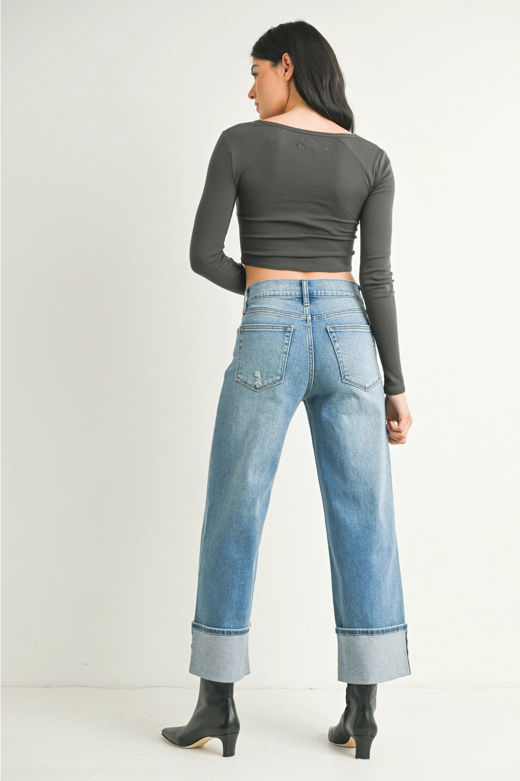 Petite Cuffed Slim Wide Jeans