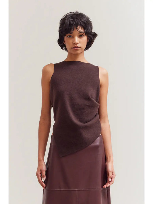 Unbalanced Side Shirring Sleeveless Knit Top