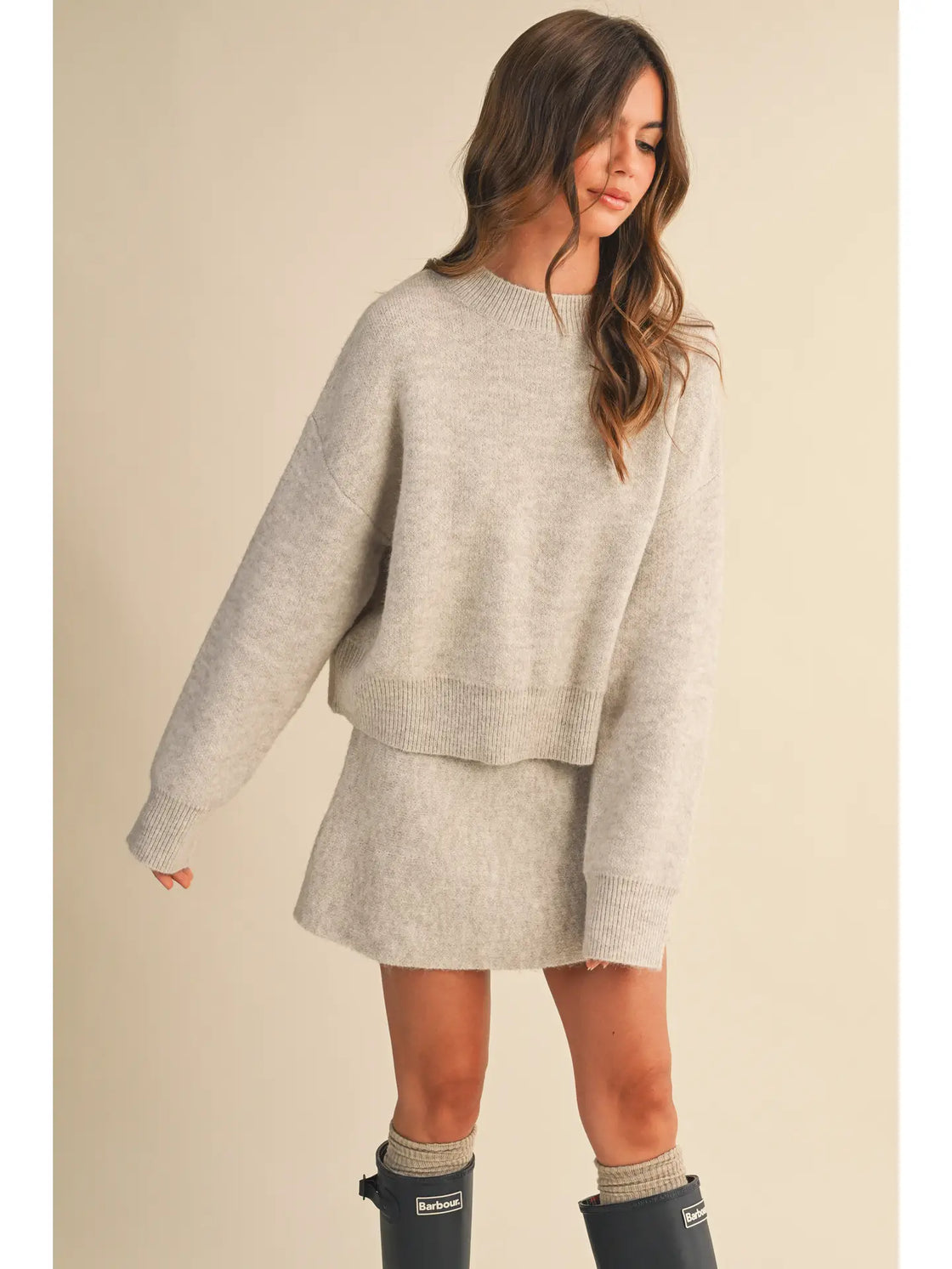 Long Sleeve Sweater Top and Flared Mini Skirt Set
