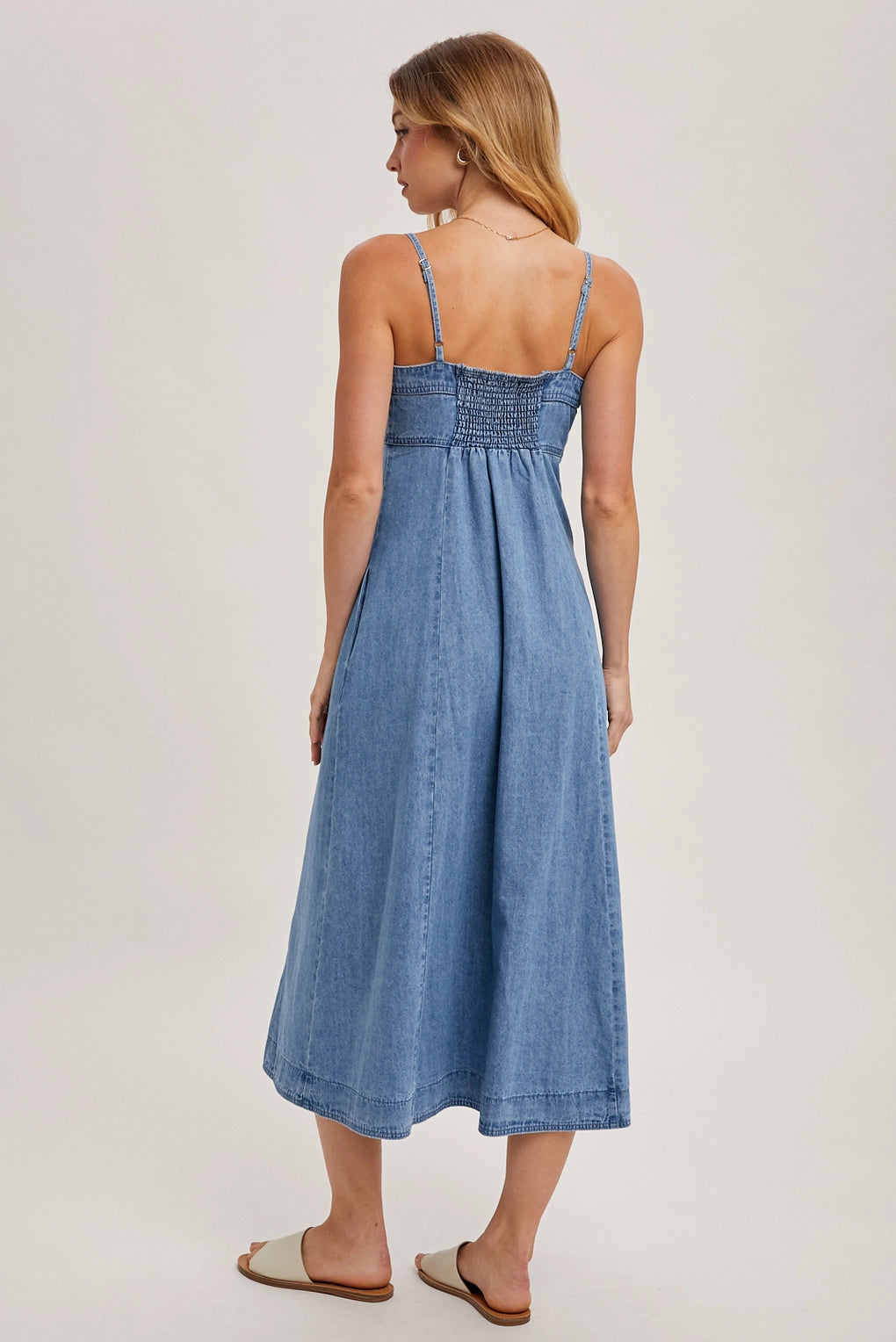 The Cassie Button Down Jean Midi Dress