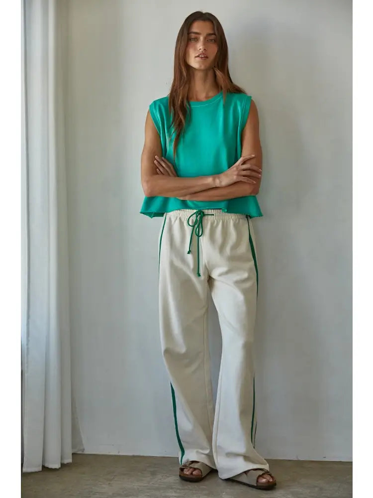 Knit Cotton French Terry Side Contrast Trim Pants