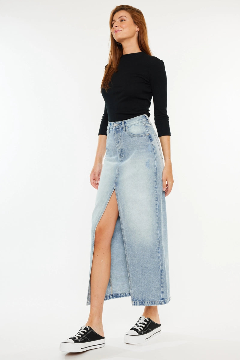 Light Wash Jean Maxi Skirt