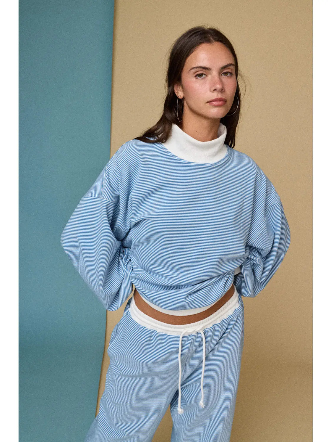 Baby Blue Mock Neck Stripe Lounge Set